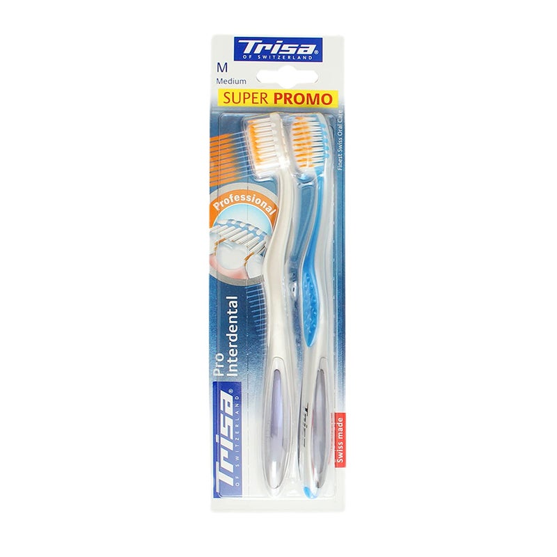 TRISA 8 Years And Above Pro Interdental Medium Manual Toothbrush Pack Of 2 (Assorted Color) - Image 2