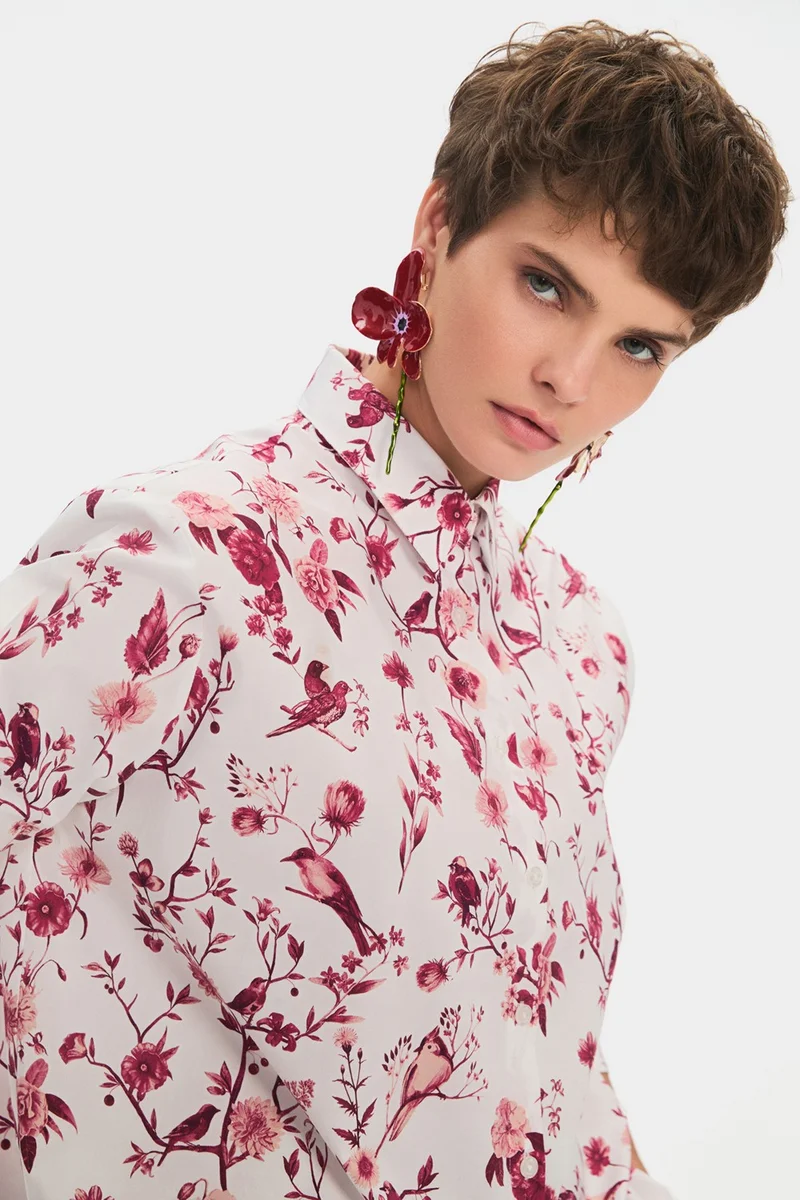 جون Women's Oversize/loose Cut Cotton Blend Floral Patterned Shirt