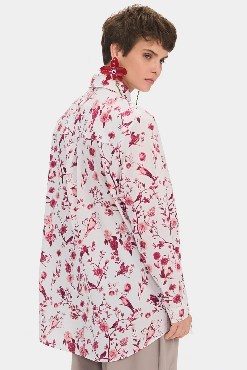 جون Women's Oversize/loose Cut Cotton Blend Floral Patterned Shirt