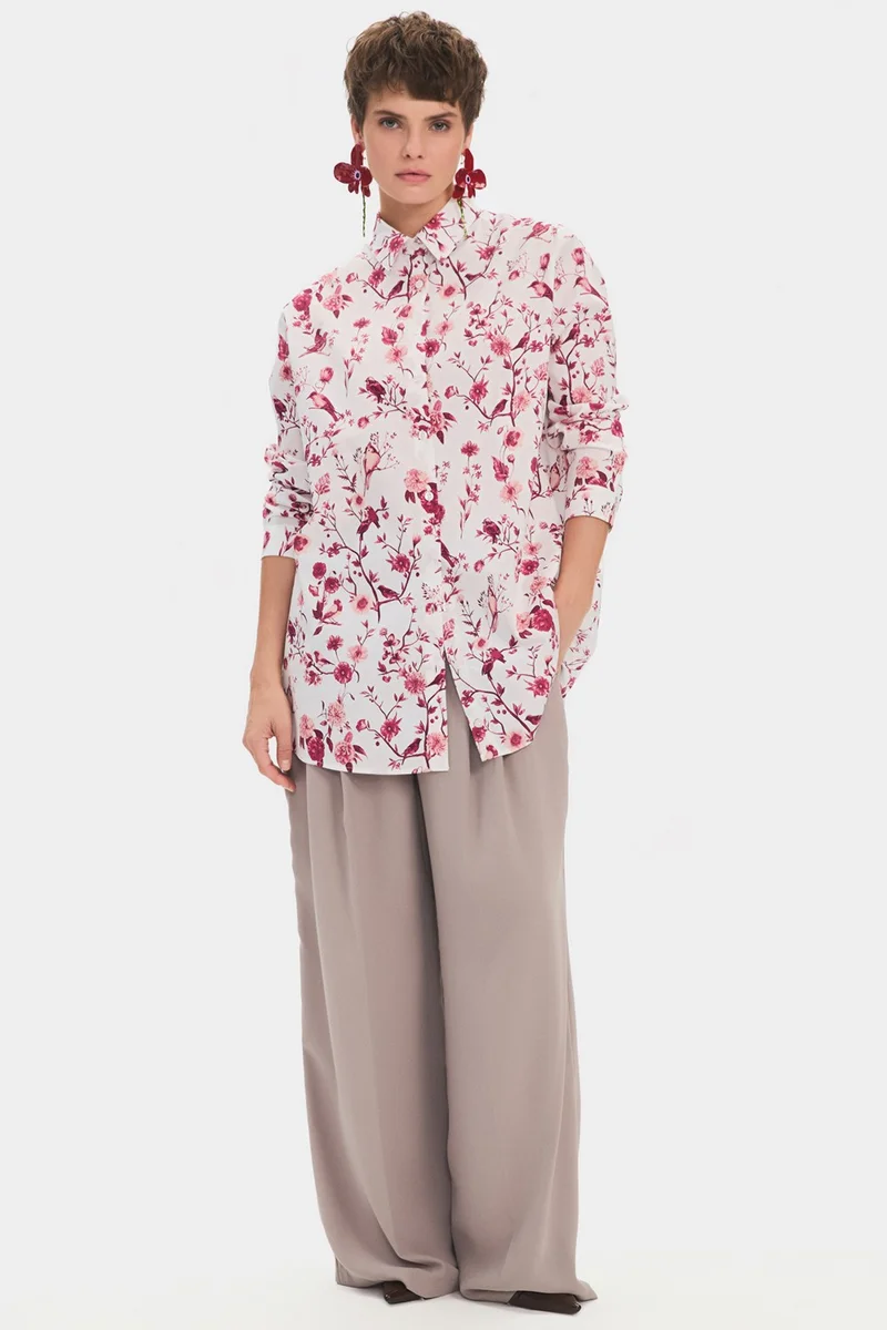جون Women's Oversize/loose Cut Cotton Blend Floral Patterned Shirt