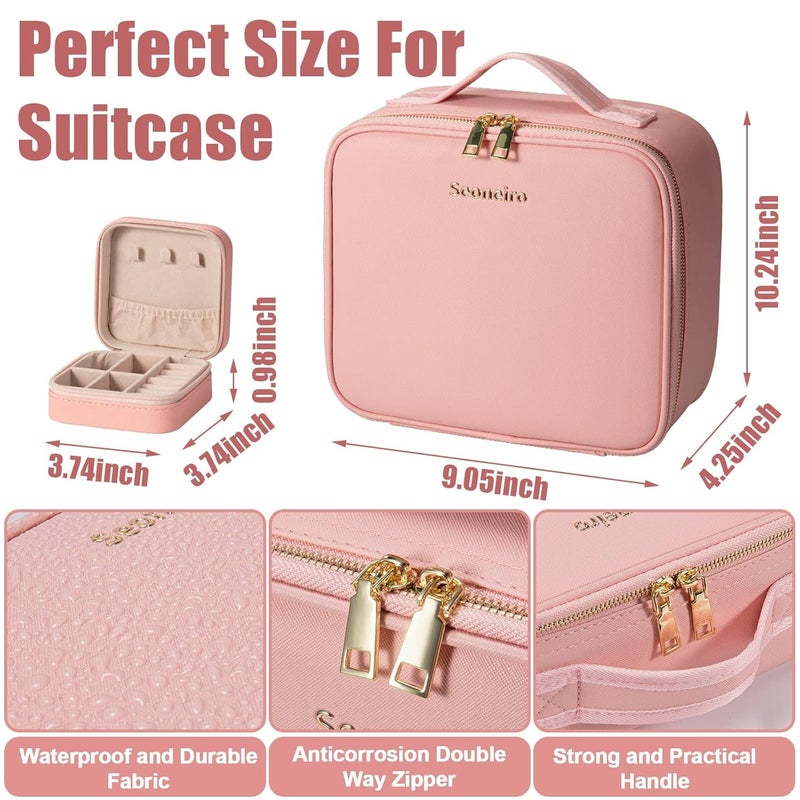Seoneiro Makeup Travel Bag with LED Lighted Mirror Adjustable Brightness Portable Waterproof Makeup Case with Adjustable Dividers, Make up Train Case Organizer Makeup Brush Accessories and Tool Case, - Image 3