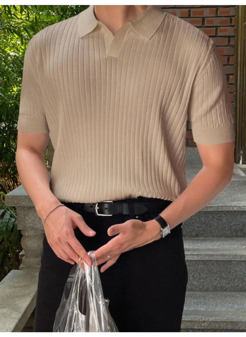 Cool Tarz Cool Style Mink Men's Ribbed Polo Neck Knit T-Shirt