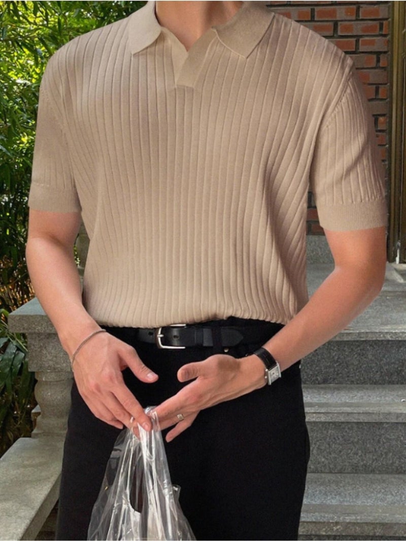 Cool Tarz Cool Style Mink Men's Ribbed Polo Neck Knit T-Shirt  - Image 2