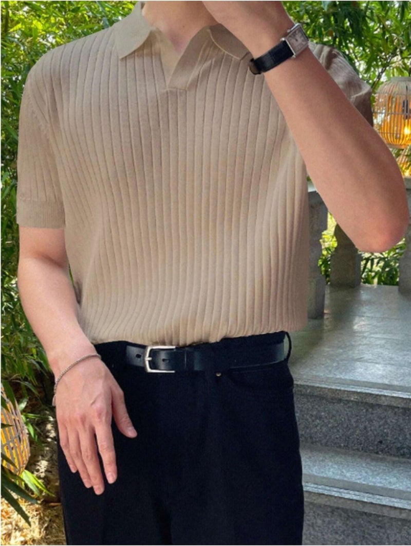Cool Tarz Cool Style Mink Men's Ribbed Polo Neck Knit T-Shirt  - Image 1