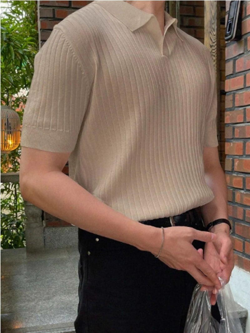 Cool Tarz Cool Style Mink Men's Ribbed Polo Neck Knit T-Shirt  - Image 3