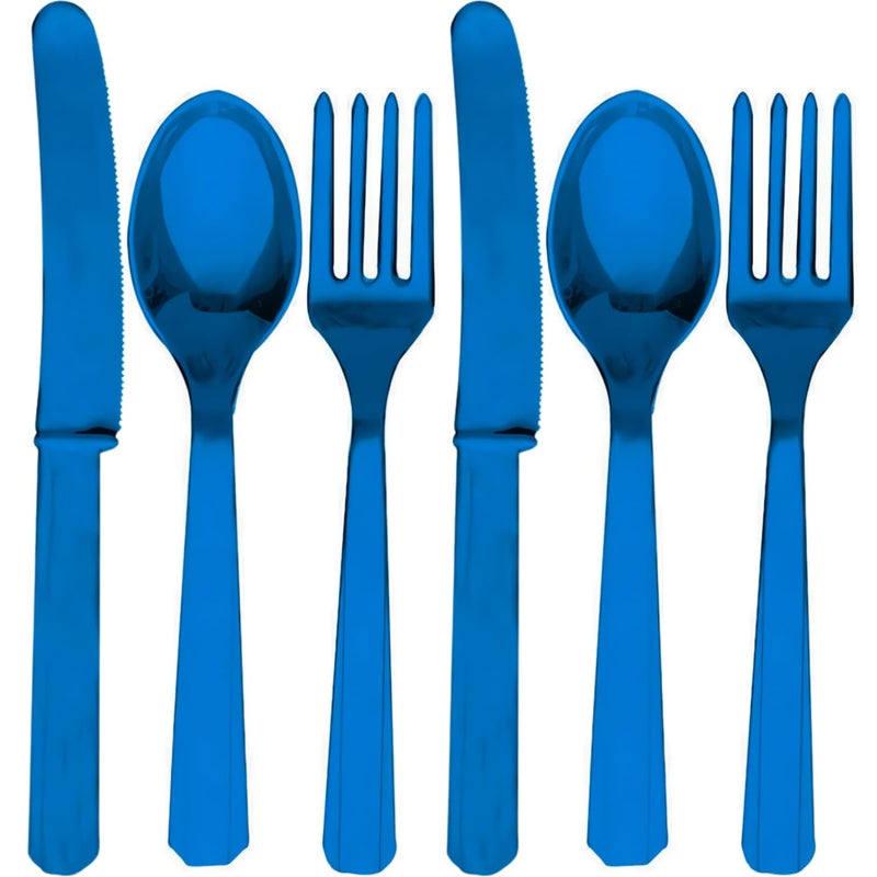 Amscan Assorted Bright Royal Blue Plastic Cutlery (Pack of 24) - Elegant  Durable & Disposable Party Supplies for Every Occasion - Image 1