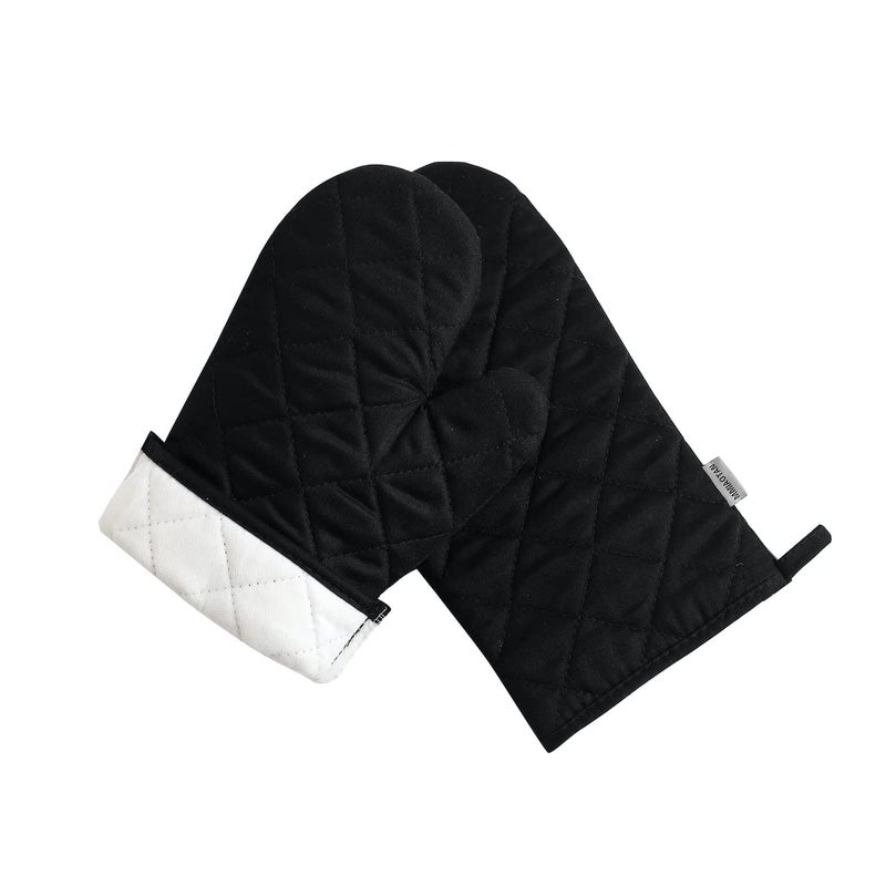 M MIAOYAN Oven Mitts and Pot Holders 4 pcs Set High Heat Resistant 500 Degree Extra Thicken Long Kitchen Cotton Oven Glove for Cooking (12 Inch Black) - Image 5