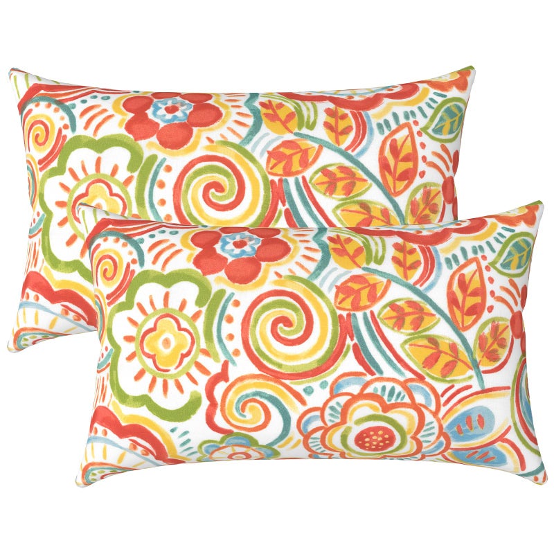 LVTXIII OutdoorIndoor Lumbar Pillows Decorative Patio Lumbar Cushions Fluffy Water Repellent Garden Cushions for Home Patio Coach Sofa Use 1220 Inch Pack of 2 Flower Multi
