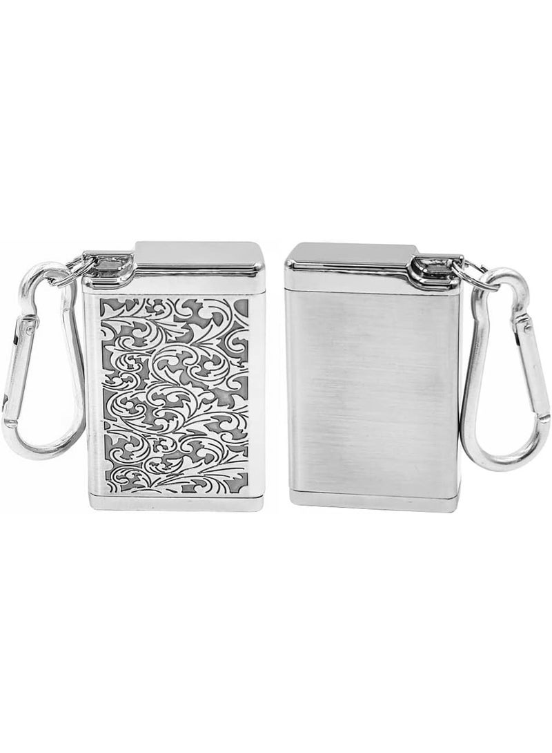 Metal Portable Ashtray with Lid,Outdoor Pocket Ashtray for Cigarettes,Cute Travel Ashtray with Keychain,Relief Silver - Image 2