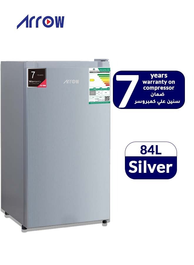 Arrow Single Door 84 Liters, 3 Cubic feet, Direct Cool Refrigerator/Defrost Mini Fridge/Quick Cooling with Temperature Control/Wire Shelves/ Noiseless With High-Quality Compressor, Energy Saving, Transparent Door Basket, Extra Space and Long Lasting Freshness with Interior Light - (Silver Color) 2 Years Warranty - Image 1
