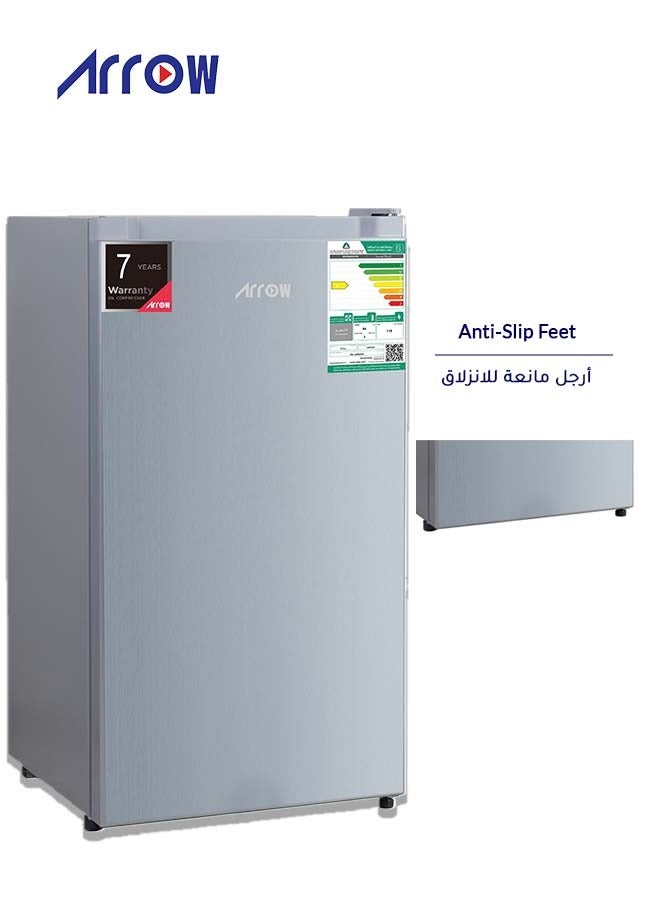 Arrow Single Door 84 Liters, 3 Cubic feet, Direct Cool Refrigerator/Defrost Mini Fridge/Quick Cooling with Temperature Control/Wire Shelves/ Noiseless With High-Quality Compressor, Energy Saving, Transparent Door Basket, Extra Space and Long Lasting Freshness with Interior Light - (Silver Color) 2 Years Warranty - Image 3