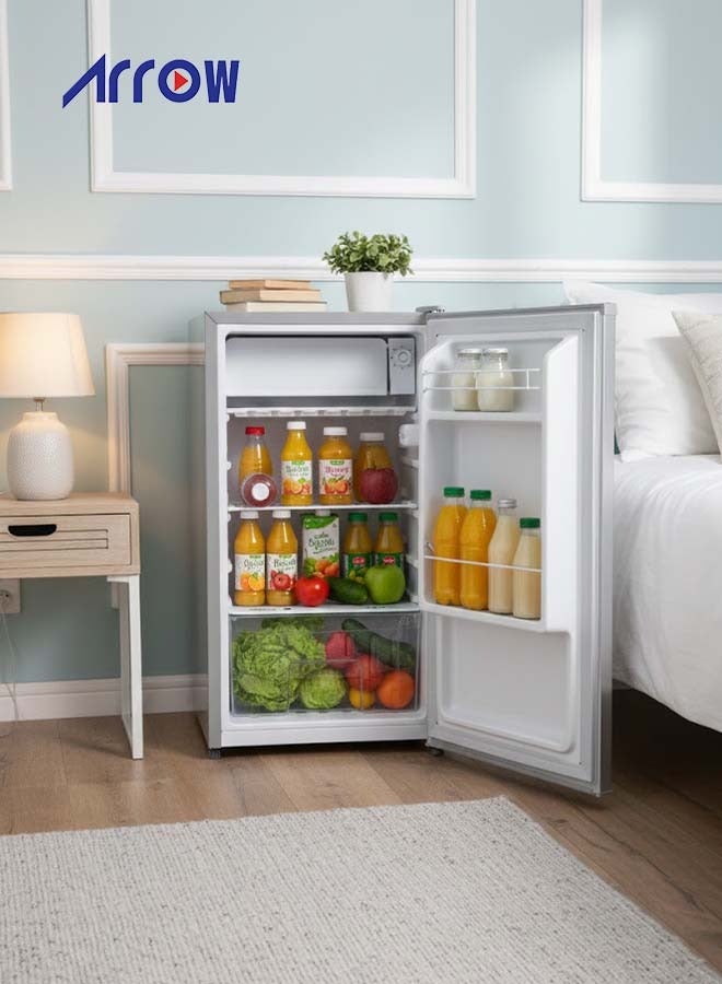Arrow Single Door 84 Liters, 3 Cubic feet, Direct Cool Refrigerator/Defrost Mini Fridge/Quick Cooling with Temperature Control/Wire Shelves/ Noiseless With High-Quality Compressor, Energy Saving, Transparent Door Basket, Extra Space and Long Lasting Freshness with Interior Light - (Silver Color) 2 Years Warranty - Image 4
