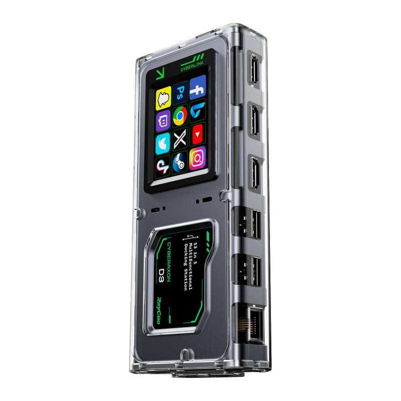 Raycue CyberAxon D3 13-in-1 Multifunctional Stream Control Dock - USB C Docking Station with 2.4" Touchscreenï¼ˆ12 Macro Keysï¼‰, 3X HDMI (4K@60Hz), 100W PD, 10Gbps USB-C, Ethernet, for Mac/Windows/iPad - Image 1