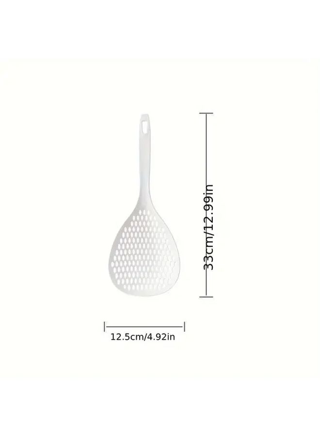 White Heavy Duty Slotted Strainer Scoop With Non Slip Grip For Pasta Soup Vegetables - Image 3