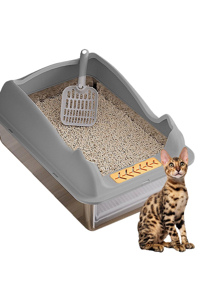 Kidle - Stainless Steel Cat Litter Box Metal Cat Litter Box Tray with High Wall Sides Easy to Clean - Image 1