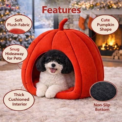 ZEXSAZONE Premium Summer Soft Velvet Pet Hut House | for Cats, Kittens and Small Dogs Puppey | with Reversible Cushion | Washable Cozy and Comfortable | 40 x 40 x 42 cm (Red Small_Pumpkin) - Image 4