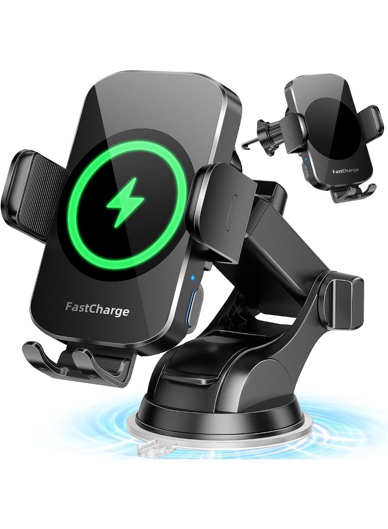 Wireless Car Charger, Fast Charging Phone Holder 3 in 1 Phone Mount Auto Clamping Car Accessories Compatible with iPhone 17 16 15 14 13 12 11 Xs XR, Samsung S23 Ultra S22 S21 S20/S10+ S9+ Note 9 - Image 1
