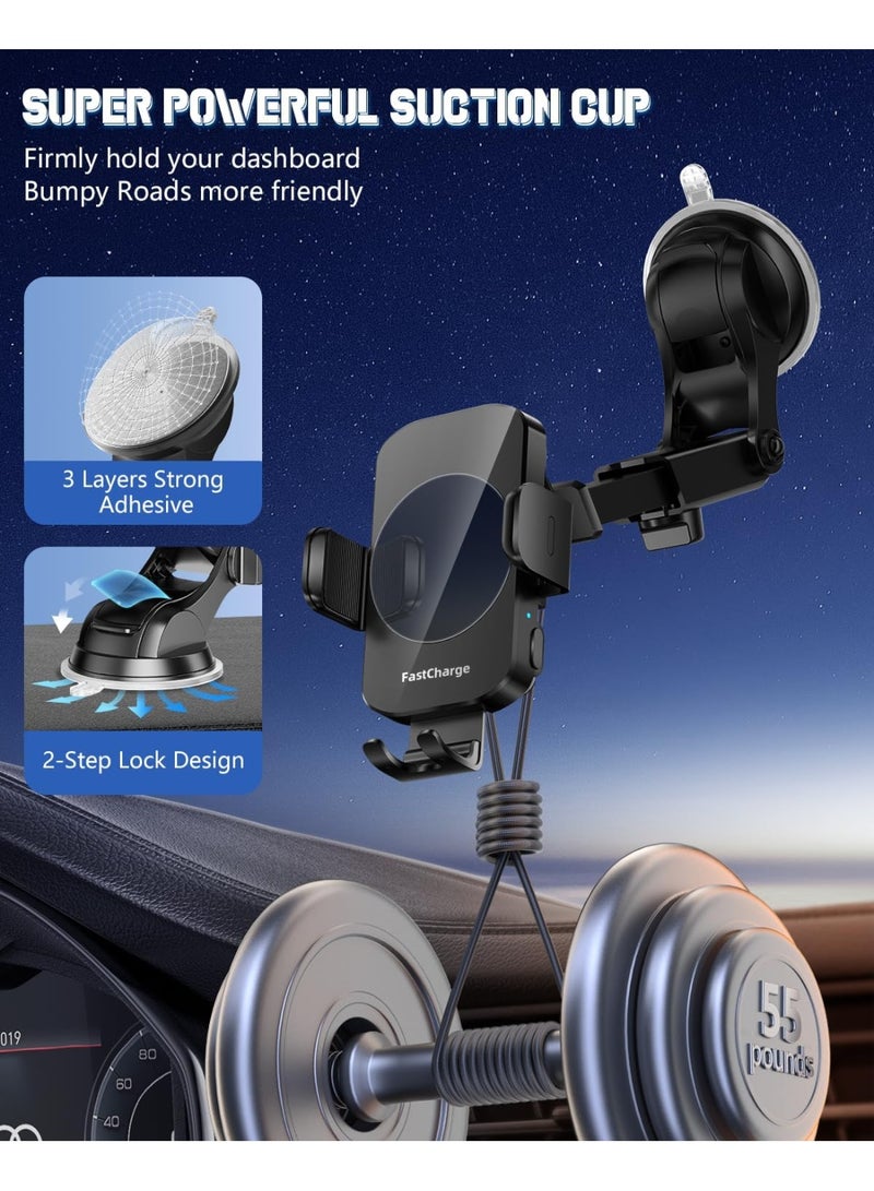 Wireless Car Charger, Fast Charging Phone Holder 3 in 1 Phone Mount Auto Clamping Car Accessories Compatible with iPhone 17 16 15 14 13 12 11 Xs XR, Samsung S23 Ultra S22 S21 S20/S10+ S9+ Note 9 - Image 5