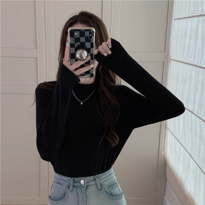 Half Turtleneck Slim-Fit Slimming Long-Sleeved T-Shirt Female De Velvet 2023 New Inner Bottoming Shirt Top Fashion - Image 1