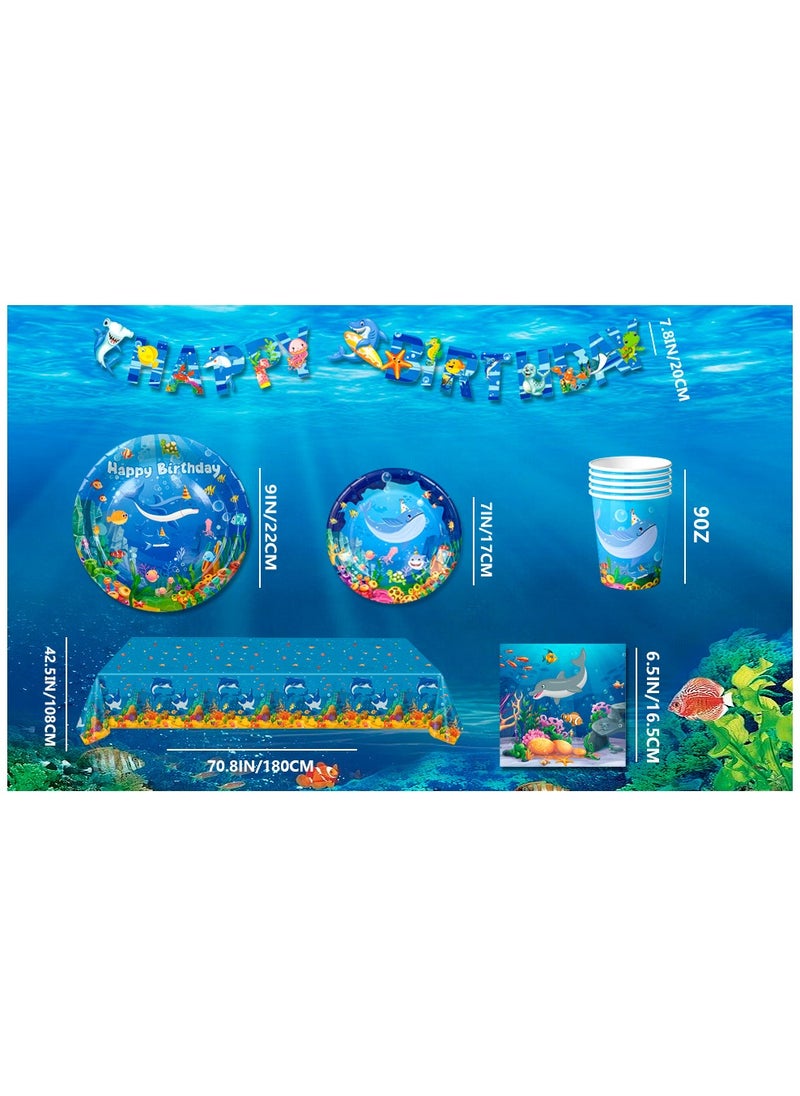 FRUITFUL PARTY - Ocean Sea Disposable Party Tablewear Set for 24 Guests, Under The Sea Party Decorations Ocean Blue Party Supplies - Image 1