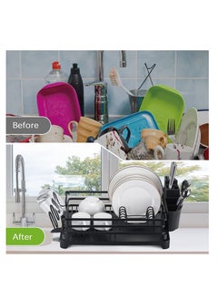TYCOM Dish Rack Kitchen Drying Stand Kitchen Organizer With Tableware Cutting Board Rack Drainer Board Rack 1 Layer Dish Racks For Home Kitchen (Black)  - Image 4
