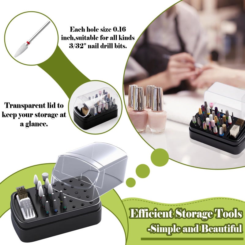FANTEXY 2-in-1 Nail Drill Bit Holder And Cleaner Brush Case - 30 Holes Dustproof Organizer with Nylon/Copper Brushes,Manicure Tools Organizers and Storage Box(Nail Drill Bits are Not Include) - Image 3