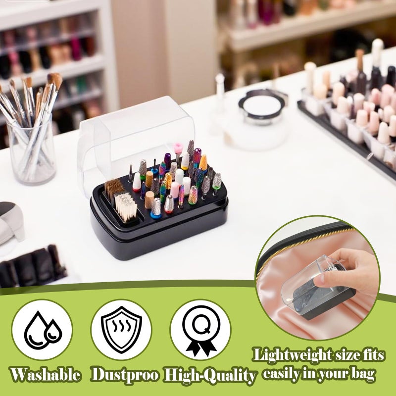 FANTEXY 2-in-1 Nail Drill Bit Holder And Cleaner Brush Case - 30 Holes Dustproof Organizer with Nylon/Copper Brushes,Manicure Tools Organizers and Storage Box(Nail Drill Bits are Not Include) - Image 5