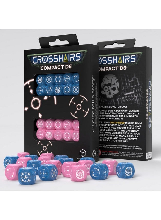 Q WORKSHOP Crosshairs Compact D6: Blue & Pink by Q-Workshop, Dice for RPG Board Games, for 1+ Players and Ages 14+
