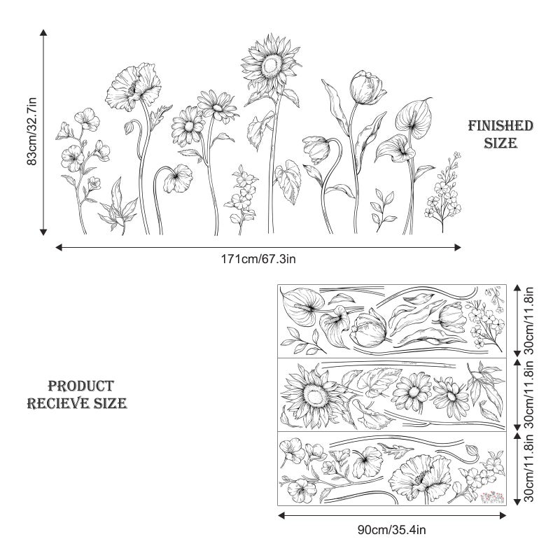 Supzone Large Black and White Flower Wall Decals, 3 Sheets Simple Modern Minimalist Sunflower Tulip Wall Stickers Floral Art Decor for Girls Bedroom Home Room Office Adult Gifts for Mom(11.8x35.4 in/Sheet) - Image 3