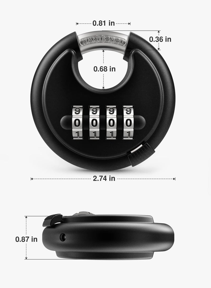 Y&D Combination Lock, 4 Digit Disc Padlock with Hardened Steel Shackle, Keyless Heavy Duty Combo Lock for Outdoor Sheds Fence, Gate Hasps, Storage Unit, School Gym Locker (‎Black)  - Image 2