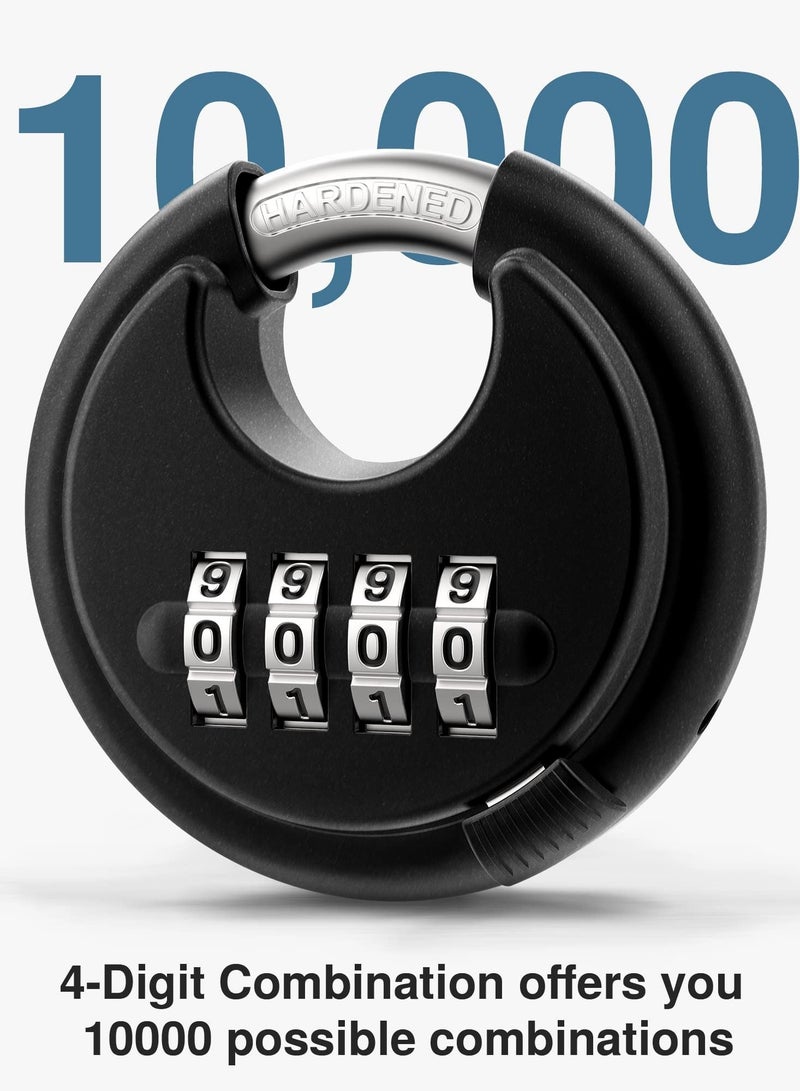 Y&D Combination Lock, 4 Digit Disc Padlock with Hardened Steel Shackle, Keyless Heavy Duty Combo Lock for Outdoor Sheds Fence, Gate Hasps, Storage Unit, School Gym Locker (‎Black)  - Image 5