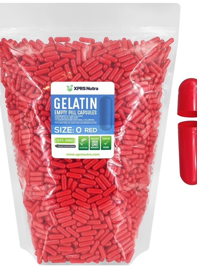 XPRS Nutra Size 0 Empty Capsules - 5000 Count Empty Gelatin Capsules - Empty Pill Capsules - DIY Capsule Filling - Pure Bovine Pill Capsules Empty Gel Caps (Red) - Image 1