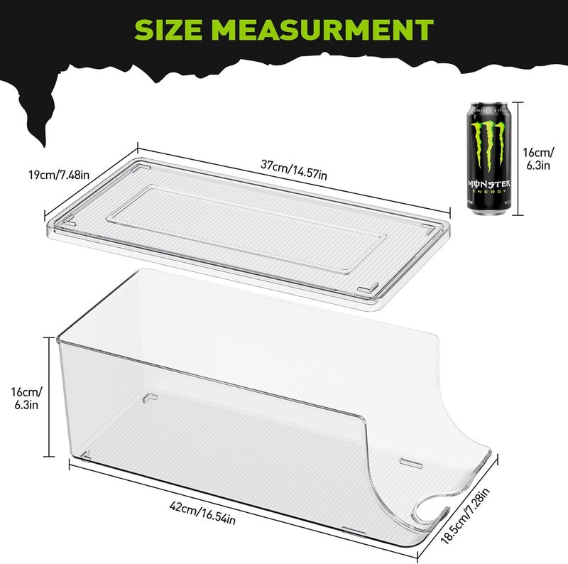 SCAVATA 2 Pack Tall Skinny Can Organizer for Refrigerator, Stackable Large Soda Cans of 16oz & 17oz Beverage Energy Drink Container Holder Dispenser with Lid for Fridge, Clear Storage Plastic Bins - Image 5