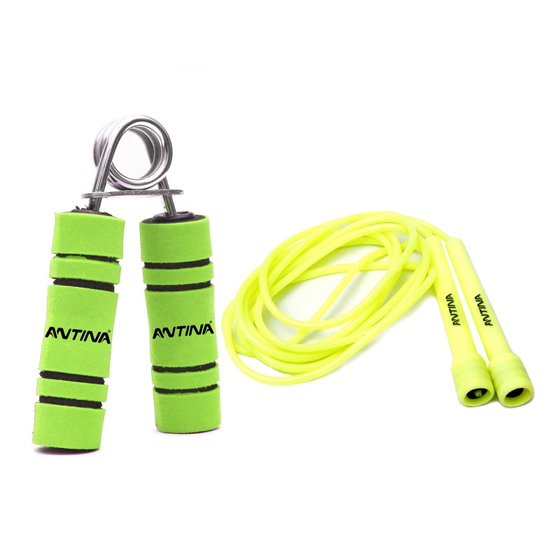 ANTINA HAND GRIP AND SKIPPING ROPE HOME GYM COMBO (GREEN AND YELLOW) - Image 2