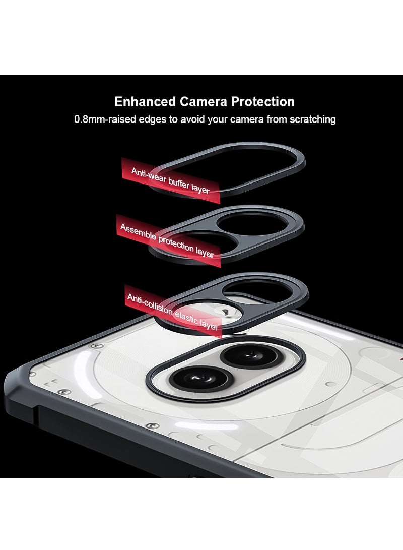 For Nothing Phone 2a Case, Camera Lens Protection Back Cover, TPU Shockproof Airbags Bumper Mobile Phone Case, Slim Fit Anti-Yellowing PC Mixed Material Protective Casing (Black Clear) - Image 5