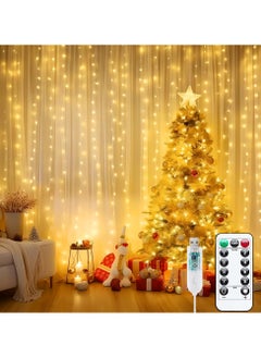 تشوسيسونج 300 مصباح LED خيطي للستارة، أضواء رمضان الخيالية، 3 × 3 أمتار، جهاز تحكم عن بعد، 8 أوضاع إضاءة، تعمل بالطاقة عبر USB، لحفلات العيد، المنزل، غرف النوم، تزيين الجدران الداخلية والخارجية (لون أبيض دافئ)  - Image 1