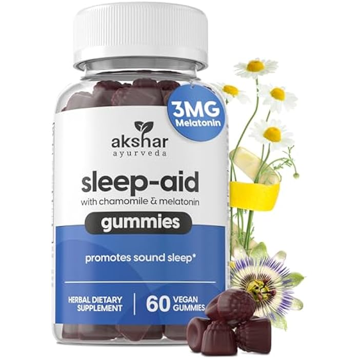 AKSHAR ayurveda – Sleep Gummies for Adults with Melatonin, Chamomile, Passionflower and Lemon Balm – 3mg Melatonin Gummies for Sleeping – Non-GMO Vegan Gluten Free Made in USA (60 Count) - Image 1