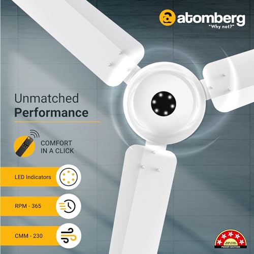 atomberg Efficio Alpha 1200mm BLDC Ceiling Fan with Remote Control | BEE 5 star Rated Energy Efficient Ceiling Fan | High Air Delivery with LED Indicators | 2 Year Warranty (Gloss White) - Image 2