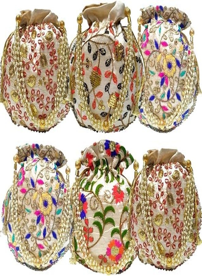 IGH Pack of 1 Indian Ethnic Designer Embroidered Silk Potli Bag Batwa Pearls Handle Purse Clutch Purse for Women - Image 1