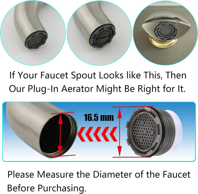 BOETOADG 4PCS Faucet Aerator M16.5, Plug-In Faucet Aerator Faucet Restrictor Replacement Parts for Kitchen Bathroom Sink Aerator with Key Removal Wrench Tool, 1.2GPM, 16.5mm/0.65inch - Image 3