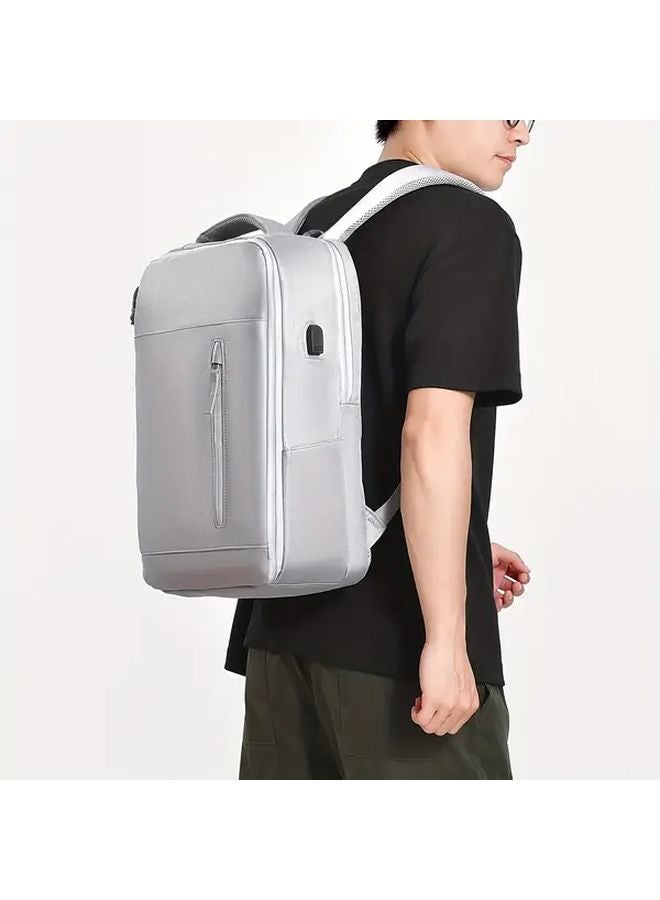 Gray Expandable Airplane Approved Laptop Backpack Heavy Duty Nylon Computer Carry On Bag - Image 5