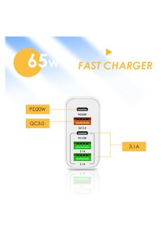 غريفين شاحن متعدد الوظائف بخمسة منافذ من النوع C بقوة 65 واط - شاحن جداري USB C PD مع شحن سريع 3.0 - قاعدة شحن Infino متوافقة مع iPhone و Pixel و Samsung و Huawei و iPad و AirPods والأجهزة اللوحية والمزيد  - Image 2