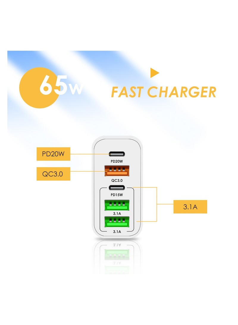 غريفين شاحن متعدد الوظائف بخمسة منافذ من النوع C بقوة 65 واط - شاحن جداري USB C PD مع شحن سريع 3.0 - قاعدة شحن Infino متوافقة مع iPhone و Pixel و Samsung و Huawei و iPad و AirPods والأجهزة اللوحية والمزيد - Image 2