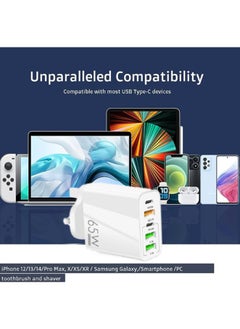 غريفين شاحن متعدد الوظائف بخمسة منافذ من النوع C بقوة 65 واط - شاحن جداري USB C PD مع شحن سريع 3.0 - قاعدة شحن Infino متوافقة مع iPhone و Pixel و Samsung و Huawei و iPad و AirPods والأجهزة اللوحية والمزيد  - Image 3