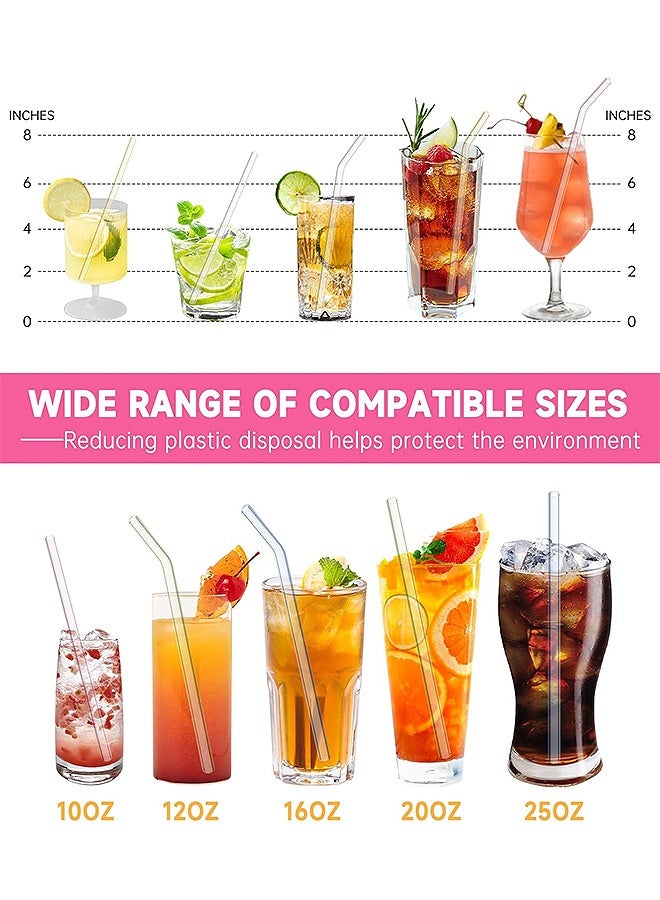 Photon 12 Pcs Colorful Glass Straws Set, 8"x8mm Eco-friendly Drinking Straws, For Smoothies, Milkshakes, Tea, Juice, Cocktails - Multi-Color Mixed - Image 3