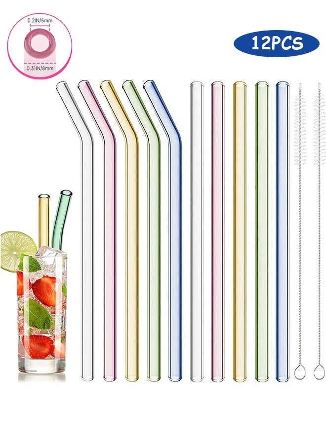 Photon 12 Pcs Colorful Glass Straws Set, 8"x8mm Eco-friendly Drinking Straws, For Smoothies, Milkshakes, Tea, Juice, Cocktails - Multi-Color Mixed - Image 1