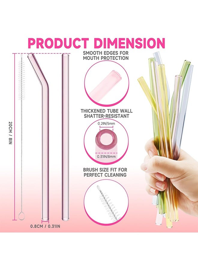 Photon 12 Pcs Colorful Glass Straws Set, 8"x8mm Eco-friendly Drinking Straws, For Smoothies, Milkshakes, Tea, Juice, Cocktails - Multi-Color Mixed - Image 2