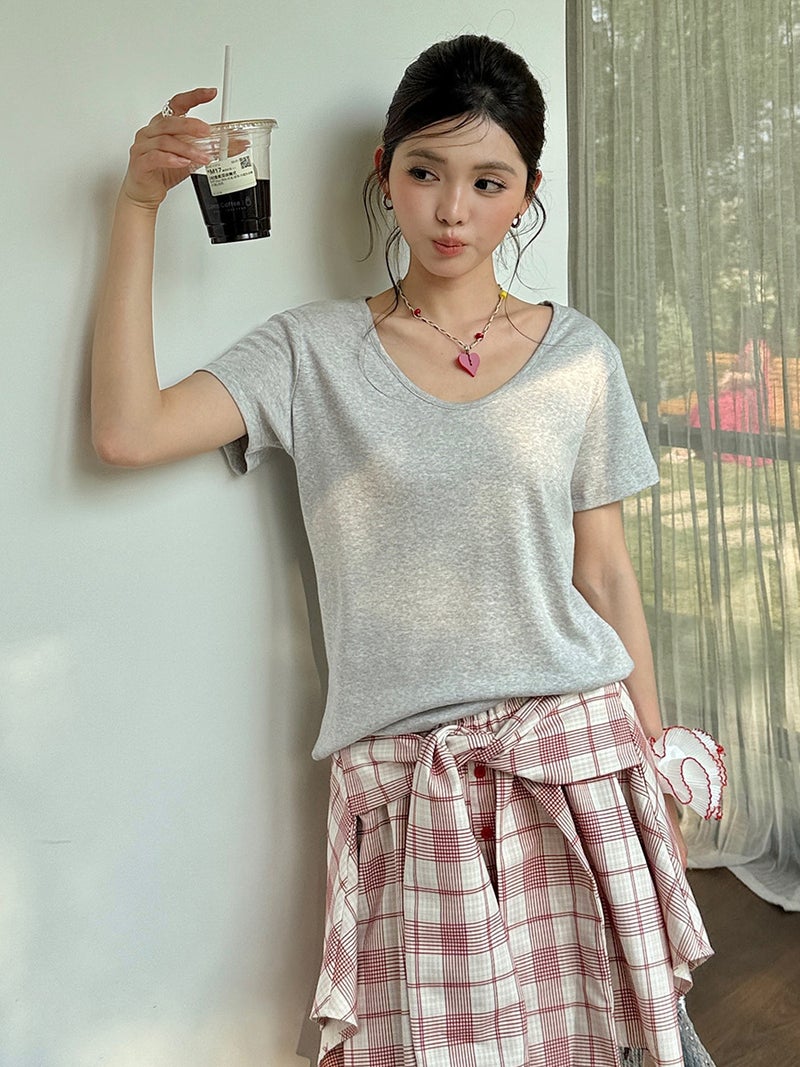 Ai Chunshi Tencel Linen Base Shirt For Women 2025 Spring/Summer Lyocell Goose Egg Collar T-Shirt Skin-Friendly Slim Fit Short - Image 4