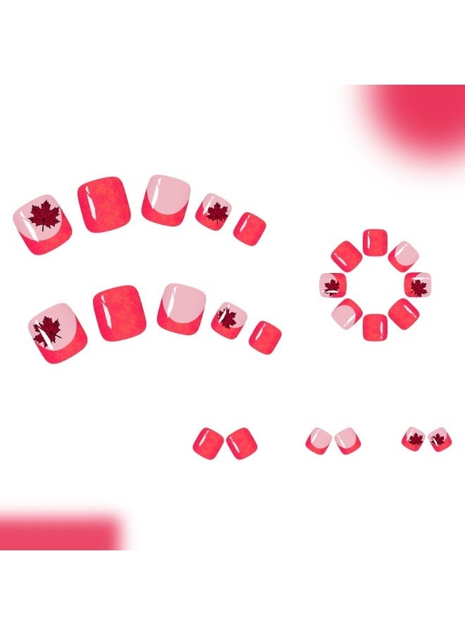 Goolsky Short Square Toe Press-on Nails with Magenta French & Glitter Maple Leaf - Image 2