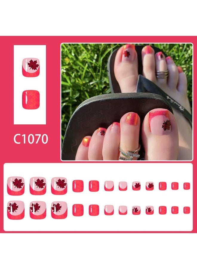 Goolsky Short Square Toe Press-on Nails with Magenta French & Glitter Maple Leaf - Image 3